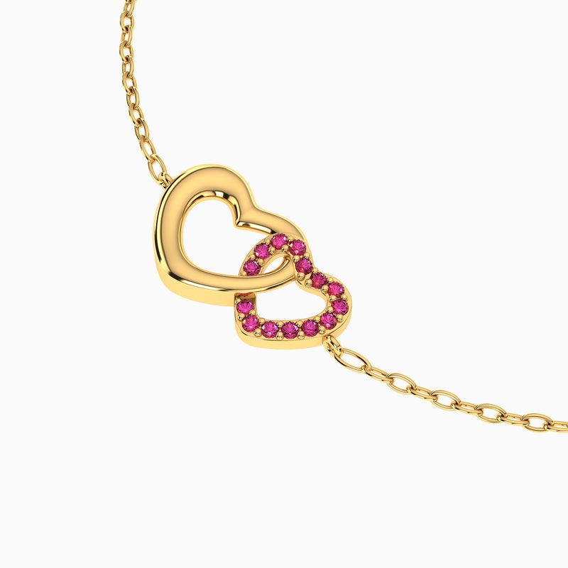 Miss L' by L'azurde Heart Red Stone Chain Bracelet in 14K Gold - Image 4
